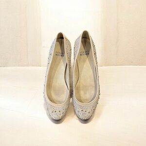 Elegant Stuart Weitzman Nubeads beige suede rhinestone studded ballet flats
